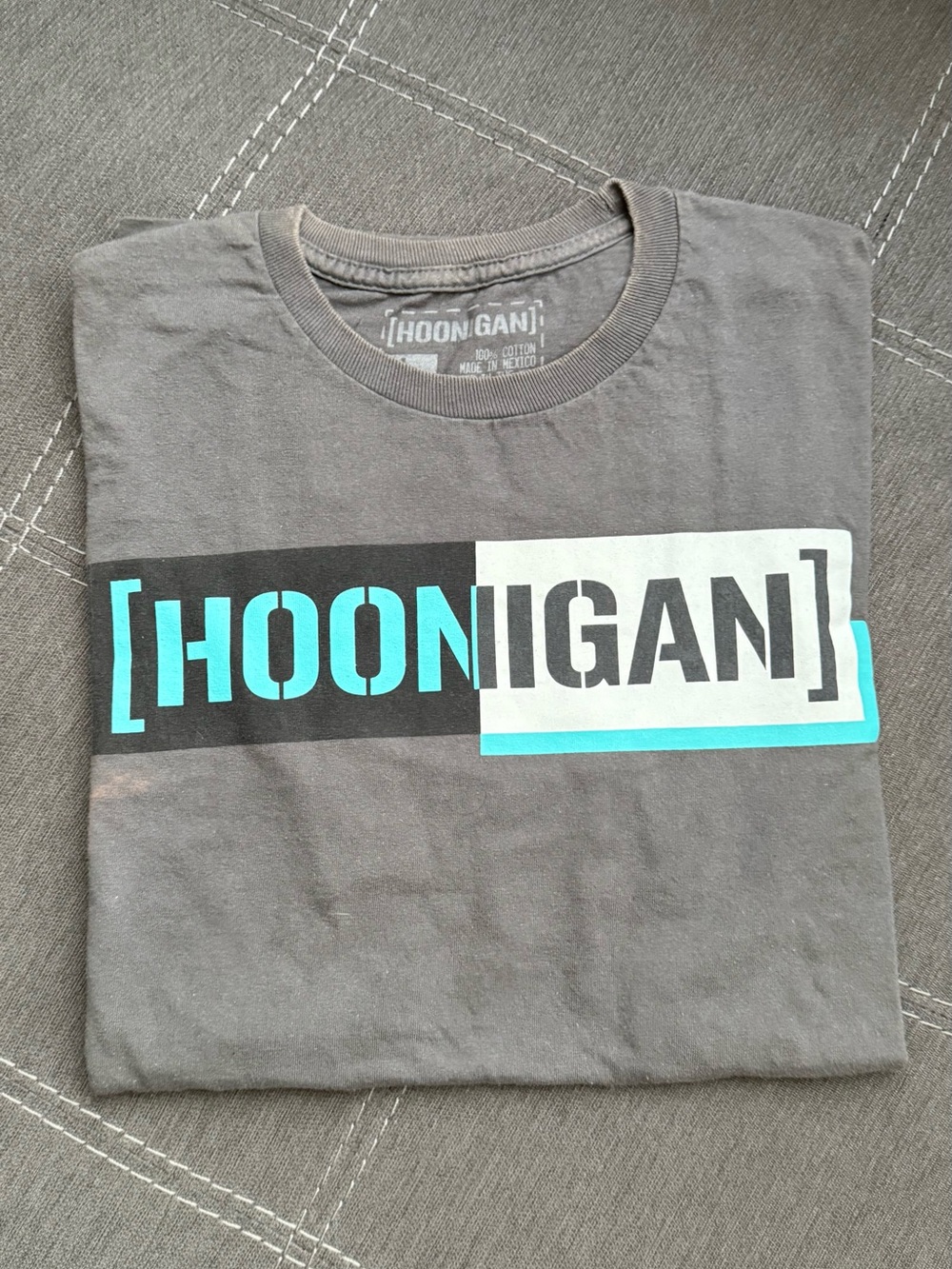 Hoonigan Men's Short-Sleeve Gray Tee with Teal Logo